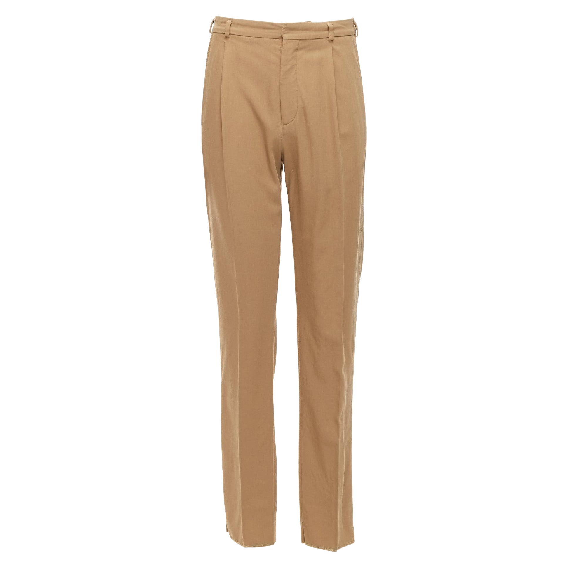 BOTTEGA VENETA Pantalon à plis sur le devant doublé de coton brun 100% laine IT48 M