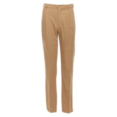 BOTTEGA VENETA Pantalones plisados delanteros 100% lana marrón tostado forrados de algodón IT48 M