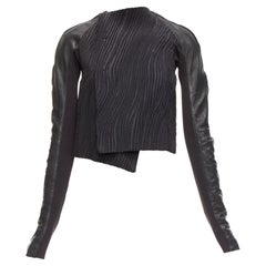 RICK OWENS Schwarze Jacke mit Lederärmeln und strukturierter gesteppter Seidenumwicklung IT40 S