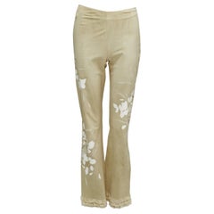 VALENTINO Vintage beige handbemalte, geblümte Lammfell-Lederhose aus Wildleder UK6 XS