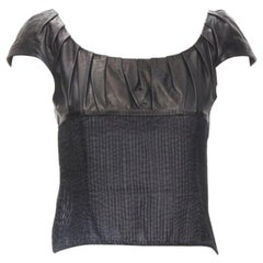 GUCCI TOM FORD Vintage Schwarzes Oberteil aus Leder mit durchsichtiger Taille und Falten S