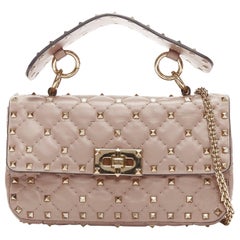 VALENTINO Rockstud blush pink leather gold studded turnlock crossbody chain bag
