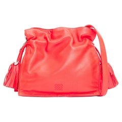 LOEWE Vintage Flamenc Tassel red soft leather anagram crossbody bucket bag