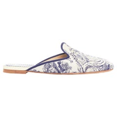 CHRISTIAN DIOR Off navy Toile de Jouy print canvas mule flats EU38