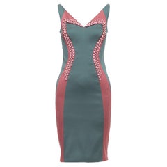 raro abito PRADA 2012 Runway verde bordeaux raso strass illusione IT40 S