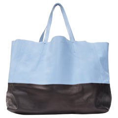 CELINE Cabat baby blue black colorblock panels gold logo tote bag