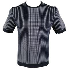Men's JIL SANDER Size M Navy & White Spotted Gradient Short Sleeve Sweater