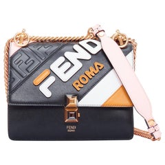 FENDI FILA 2018 Roma Mania Kan I black yellow leather crossbody flap bag