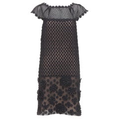 PRADA 2011 black cotton floral applique lace silk lined dress IT38 XS