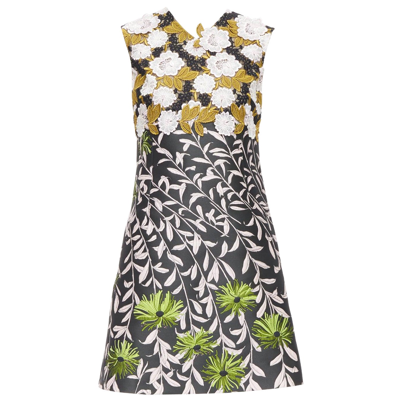 GIAMBATTISTA VALLI 2015 Runway black floral lace bodice jacquard dress IT40 XS For Sale