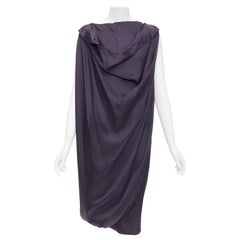 LANVIN Les 10 Ans navy acetate silk draped front zip back midi dress FR38 M