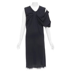 LANVIN - Robe midi drapée asymétrique en coton et soie noire XXS