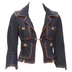 rare DSQUARED2 Vintage Y2K orange crab blue denim cropped jacket IT40 XS