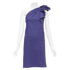 LANVIN 2015 deep purple linen one shoulder ruffle dress FR38 M