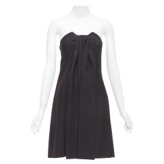 PRADA 2006 black pleat front corseted strapless dress IT38 XS