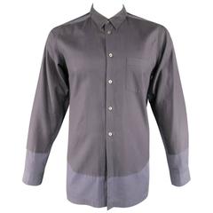 Men's COMME des GARCONS Size L Two Tone Charcoal Color Block Panel Cotton Shirt