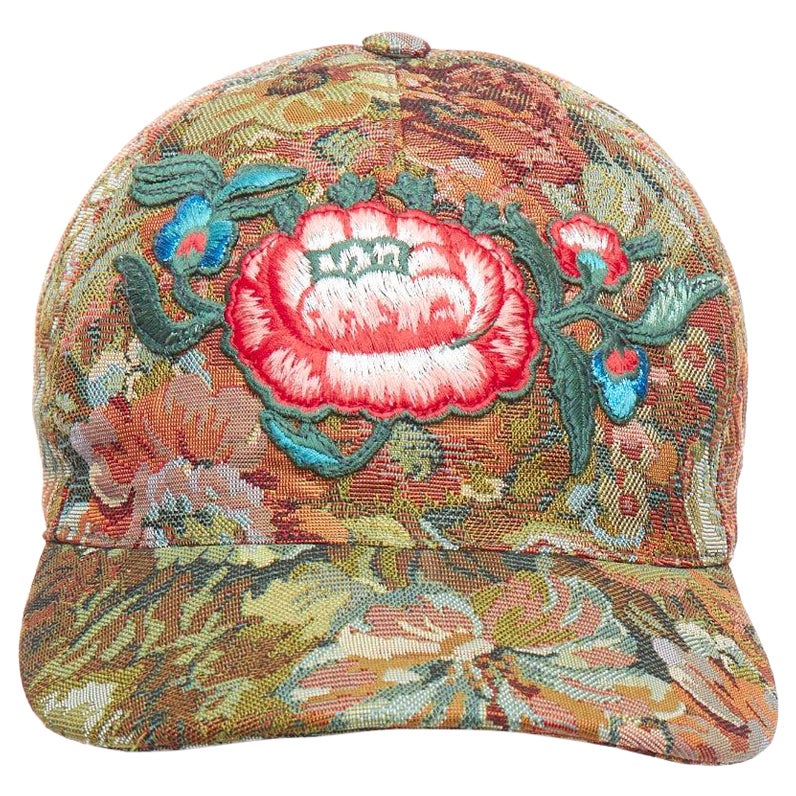 GUCCI green brown floral jacquard embroidered baseball cap 57cm S