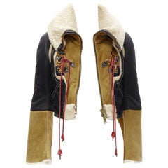 rare DSQUARED2 Vintage Runway blouson aviateur en daim marron shearling nylon IT40 S