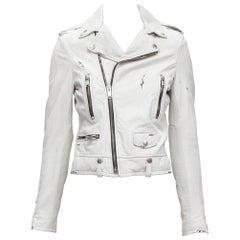 SAINT LAURENT Hedi Slimane 2015 biker de piel de cordero blanca apenada FR36 S