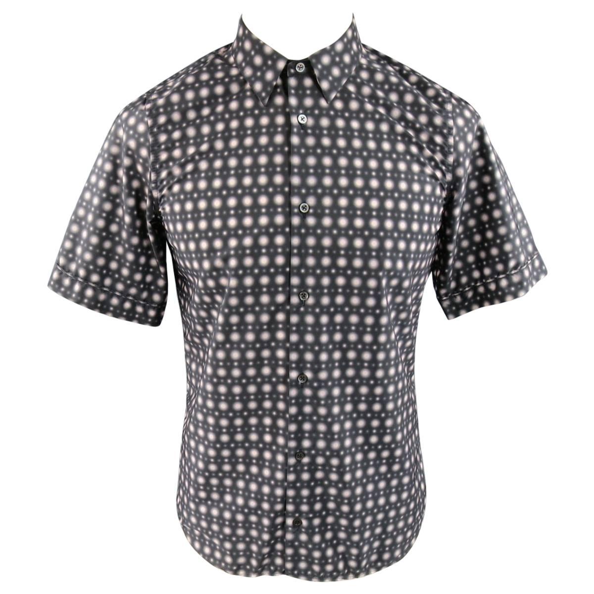 Men's JIL SANDER Size S Charcoal & Pink Spotted Polyamide Strontium Shirt