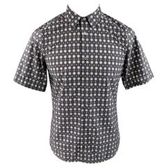 Men's JIL SANDER Size S Charcoal & Pink Spotted Polyamide Strontium Shirt