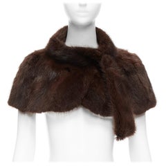 MARNI brown genuine fur logo leaf lined loop through capelet stole IT38 XS
