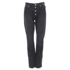 BALENCIAGA denim noir délavé boutons apparents jean taille haute 5 poches 28"