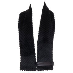 VERSACE black textured rabbit fur soft leather belt shawl scarf vest