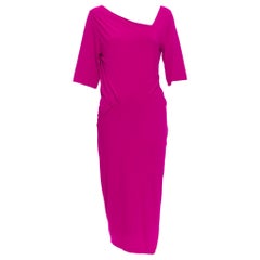 Donna Karan rosa bacca, abito midi asimmetrico con collo rimboccato e drappeggiato L