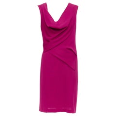 DONNA KARAN berry pink cowl neck tucked sides sheath dress L