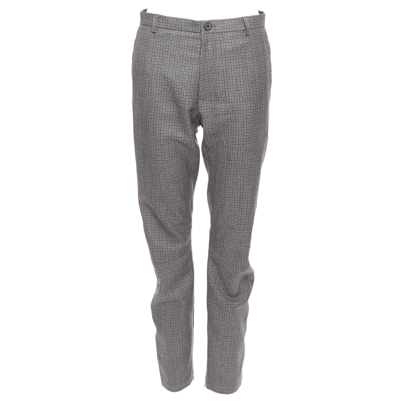 LANVIN grigio 100% lana pied-de-poule pantaloni affusolati al ginocchio FR46 S