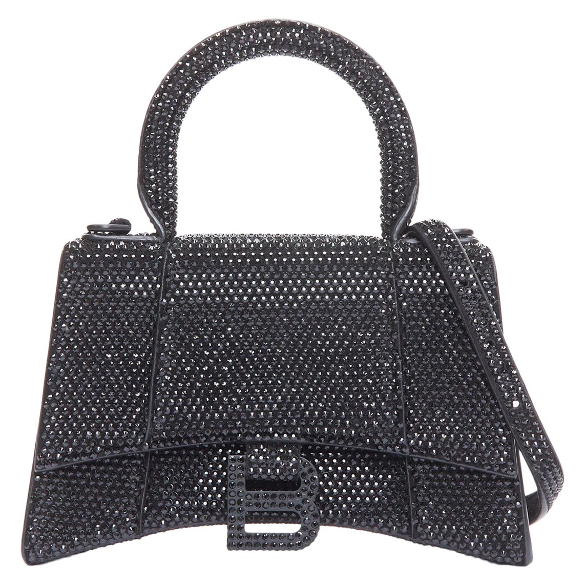 BALENCIAGA Demna Sanduhr XS Crossbody Bag aus schwarzem Strass-Kristallleder im Angebot