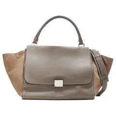 OLD CELINE Trapeze grey leather suede flap top handle flap satchel shoulder bag