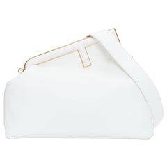 FENDI First Medium white leather gold frame underarm clutch bag