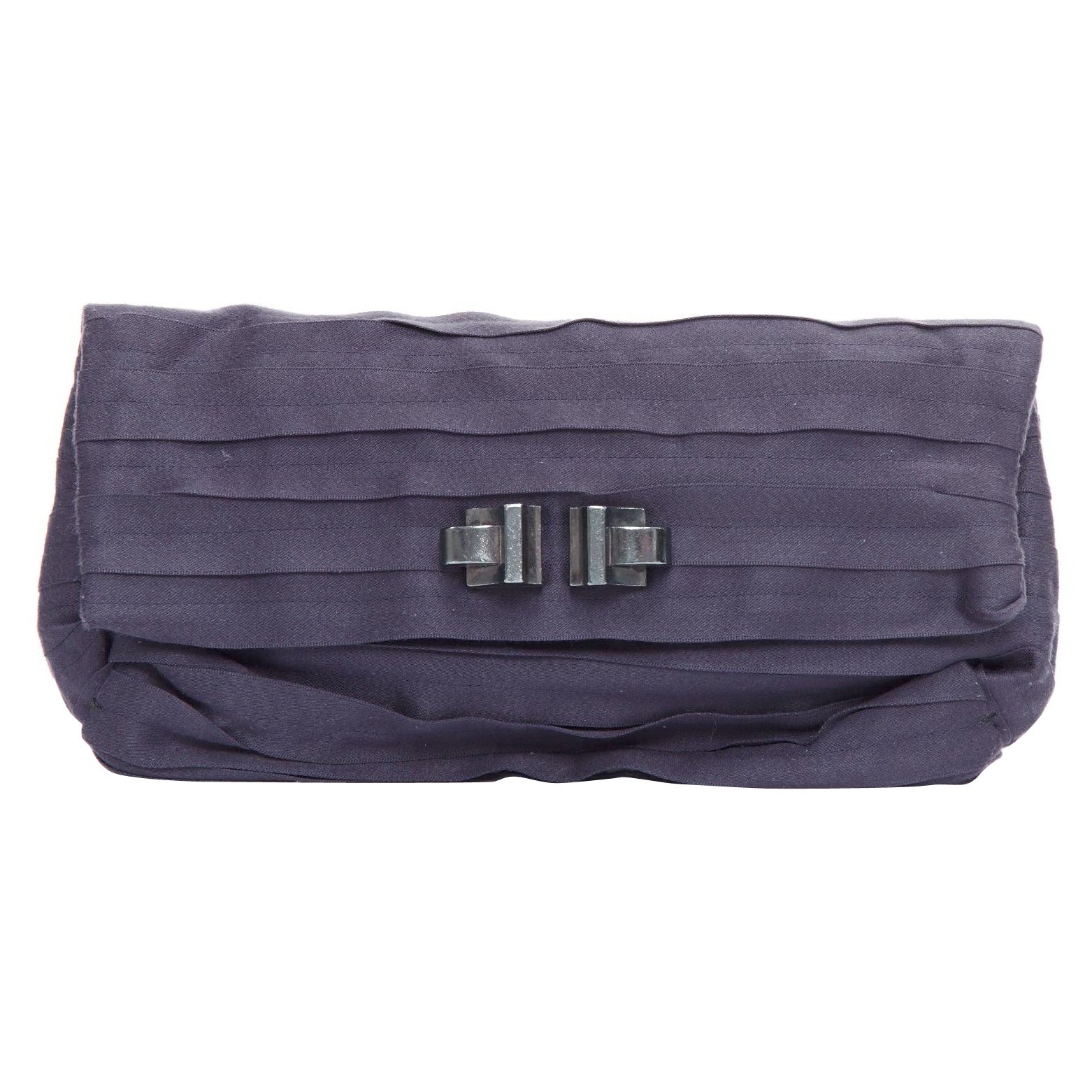 LANVIN purple satin pleated fabric silver buckle foldover clutch bag For Sale