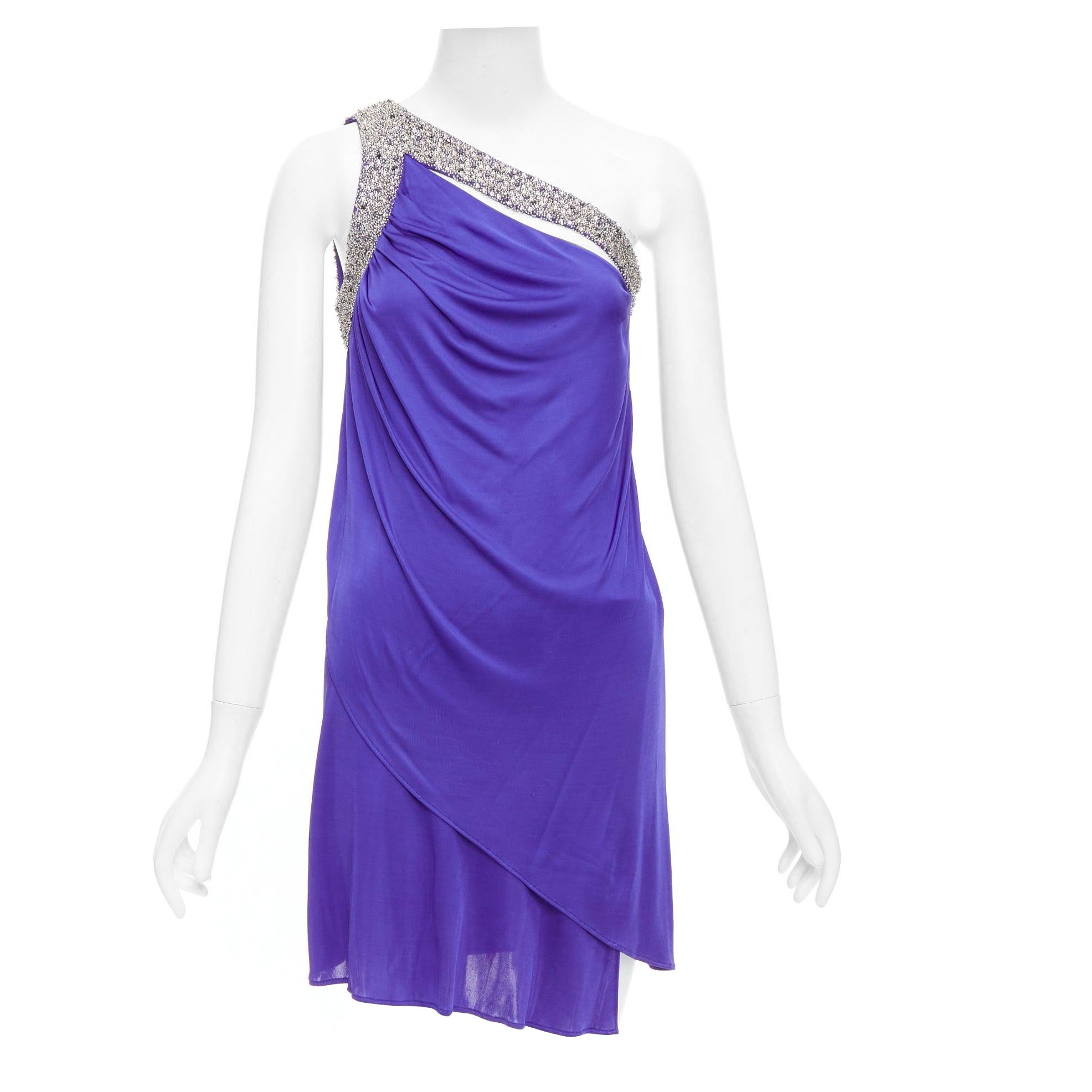 Emilio PUCCI robe à bretelles à col perlé violet argenté IT38 XS en vente