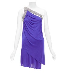 Emilio Pucci, abito monospalla con collo di perline viola e argento IT38 XS