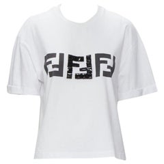 FENDI ROMA black bead embellished FF Zucca logo white tshirt S