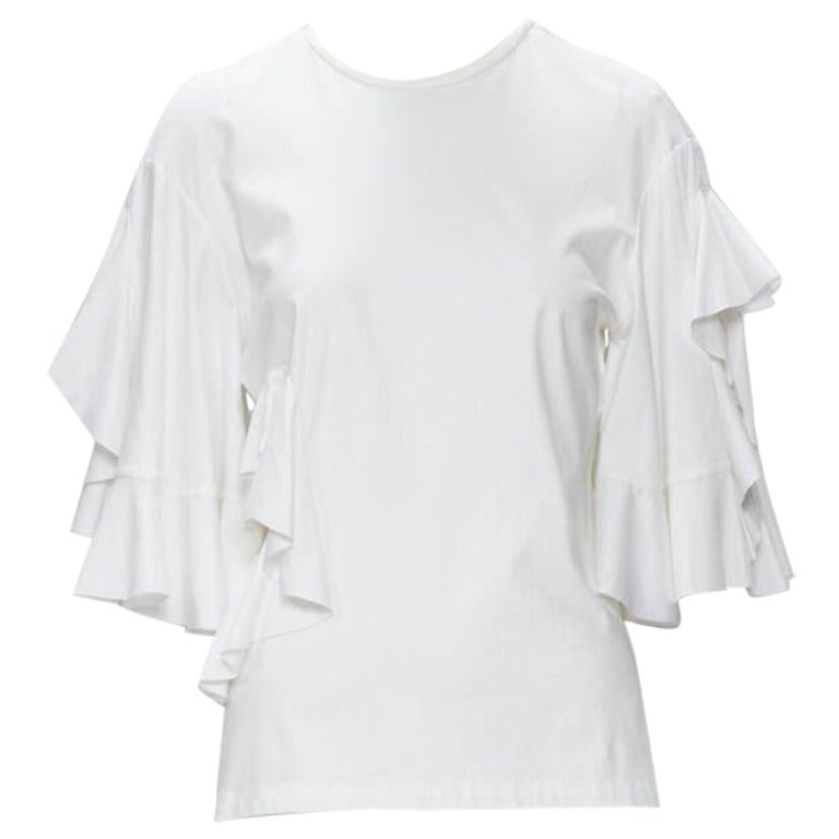 ELLERY white wide ruffle sleeves cut out side cotton tshirt US4 S