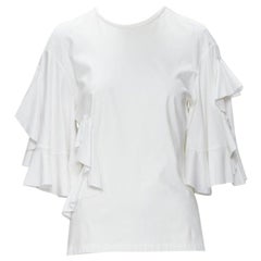 ELLERY white, tshirt in cotone con maniche larghe e volant tagliate sul lato US4 S. White