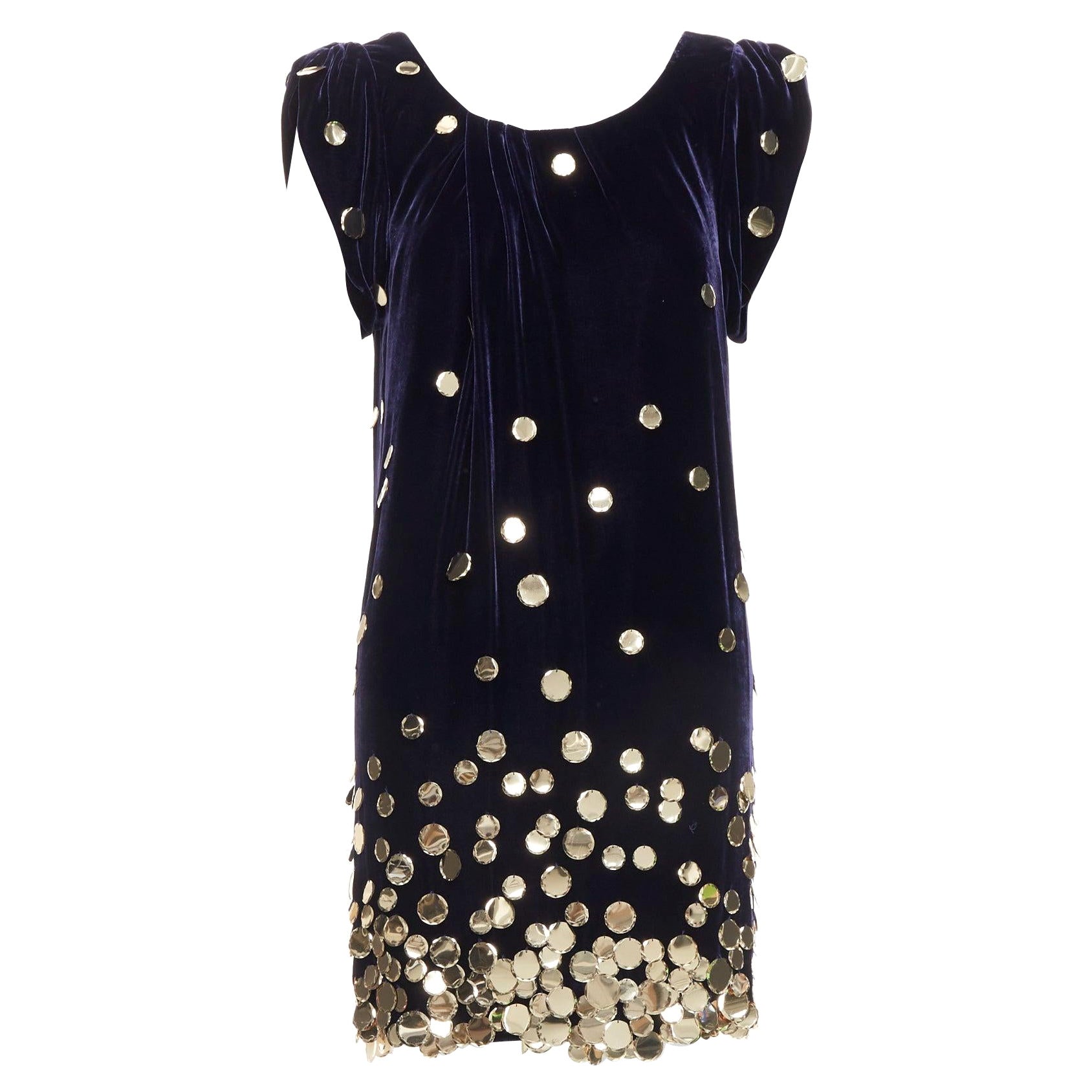 DIANE VON FURSTENBERG purple velour gold pailette sheath dress US2 S For Sale