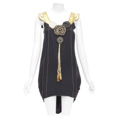 TSUMORI CHISATO gold leather black 100% silk cactus strap dress JP2 M