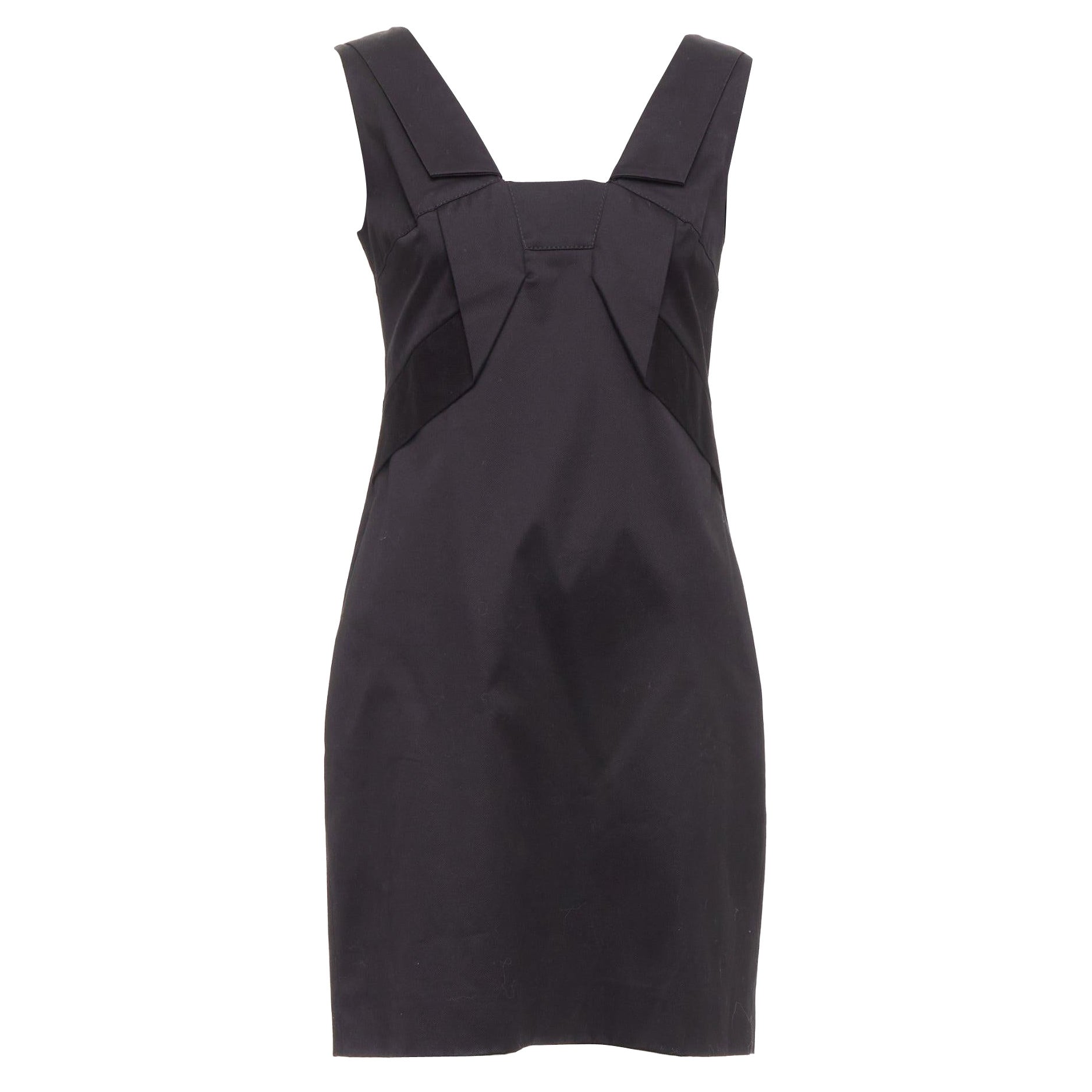 GUCCI 2007 black cotton origami pleat square neckline shift dress IT40 S For Sale