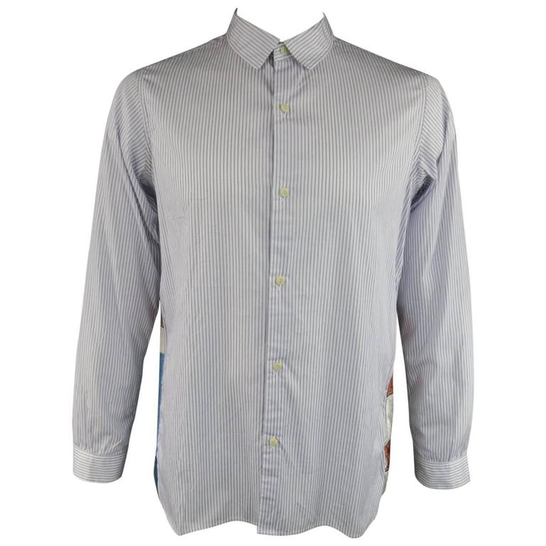 Men's VISVIM Size XL White and Blue Striped Cotton Long Sleeve American ...