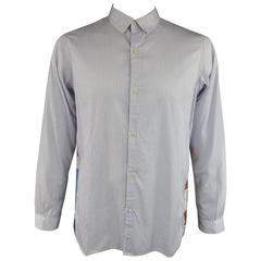 Men's VISVIM Size XL White & Blue Striped Cotton Long Sleeve American Flag Shirt