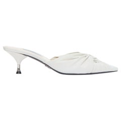 PRADA white leather front knot silver heel cap kitten heels EU39