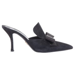 PRADA black satin bow front suede leather pointy mules EU39