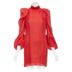LANVIN 2011 Runway 100% seta rosso manica a sbuffo mini abito FR34 XS