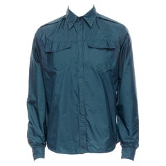 PRADA 2018 - Chemise bleu sarcelle foncé en nylon avec fermeture éclair argentée dissimulée S