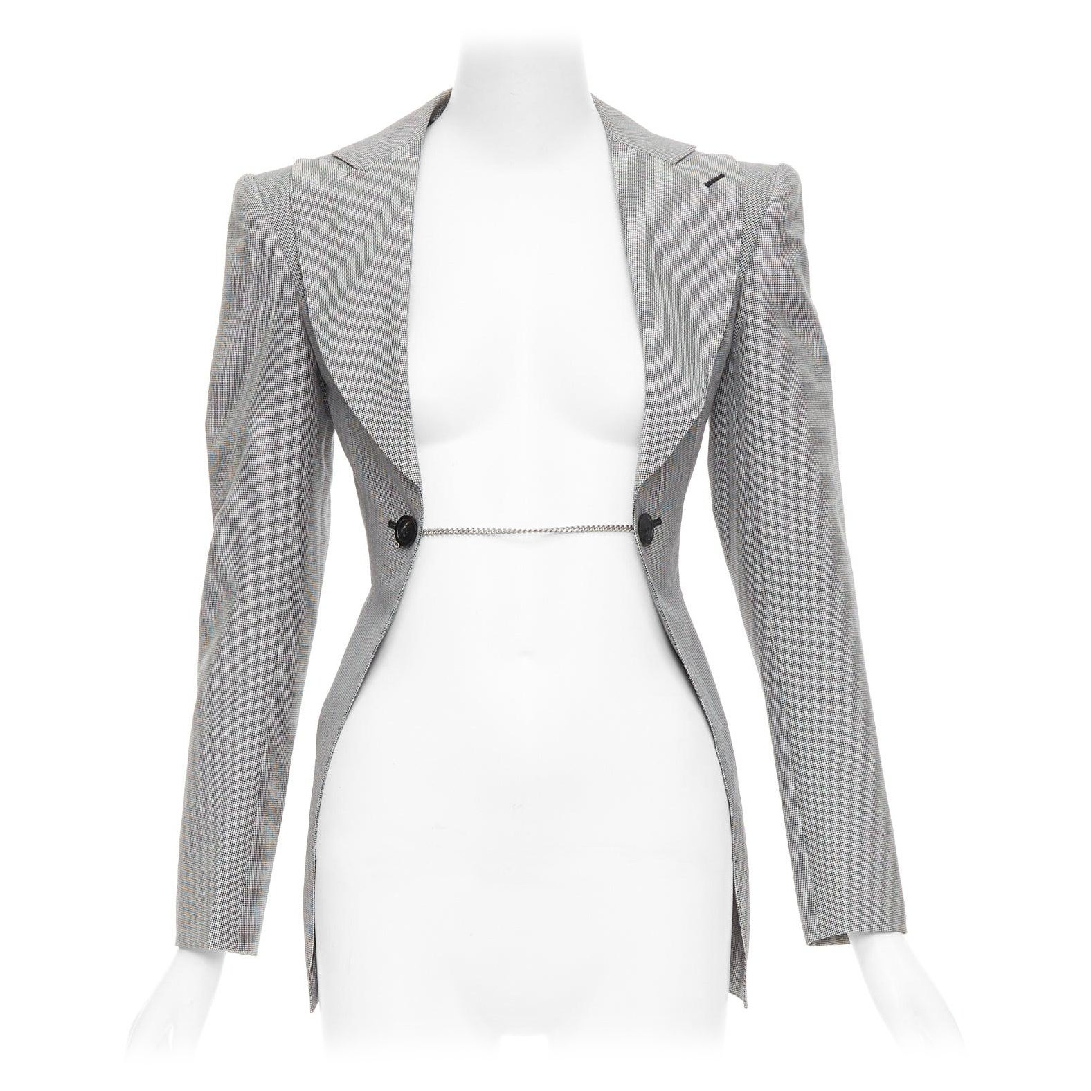 JUNYA WATANABE 2009 grey wool blend houndstooth cutaway blazer jacket S For Sale